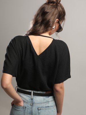 VERO MODA Casual Solid Women Black Top