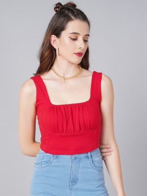 Cation Casual Solid Women Red Top