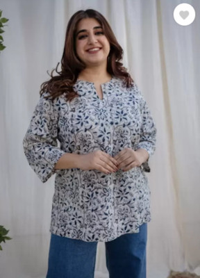 mezgown Casual Printed Women Dark Blue, White Top