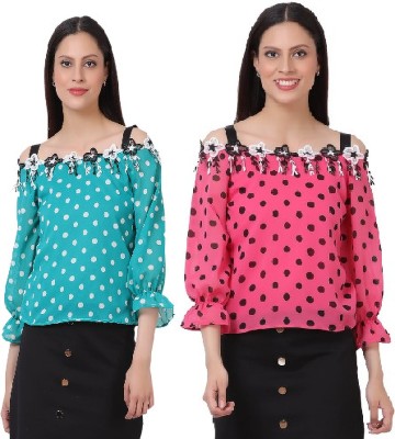 SABIYA FASHION Casual Polka Print Women Multicolor Top