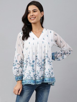 Janasya Casual Printed Women White Top