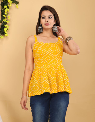 Bhiterwal Casual Printed Women Yellow Top