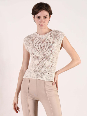 SHOWOFFFF Casual Self Design Women Beige Top