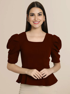 Mast & Harbour Casual Self Design Women Maroon Top