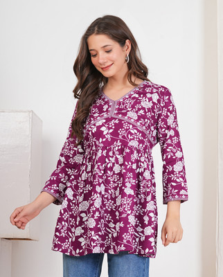 Nefies Casual Embroidered Women Purple Top