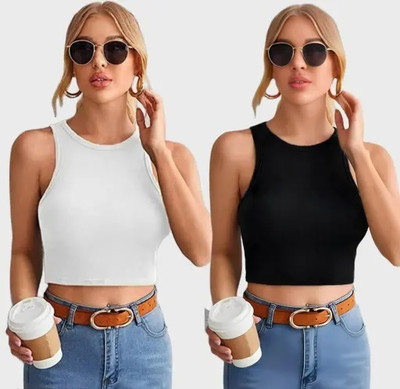 Bhami Enterprise Casual Solid Women White, Black Top