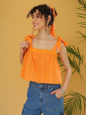 Dressberry Casual Self Design Women Orange Top