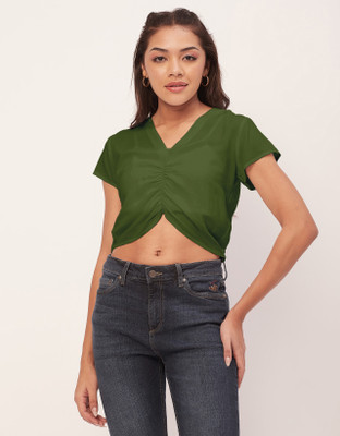 moomaya Casual Self Design Women Green Top
