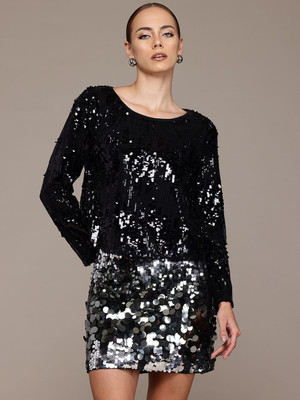 bebe Party Embellished Women Black Top