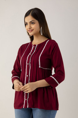 DMP FASHION Women Self Design A-line Kurta(Maroon, White)