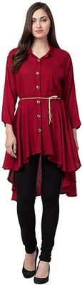 SGRF Casual 3/4 Sleeve Solid Women Maroon Top