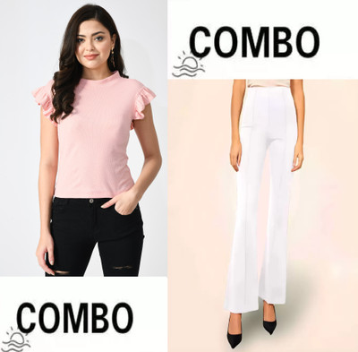 GLADLY Casual Solid Women Pink, White Top
