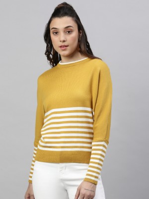 Showoff Casual Striped Women Yellow Top