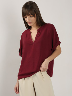 VERO MODA Casual Solid Women Maroon Top
