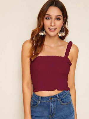 QUINTESSENTIALS Casual Solid Women Maroon Top