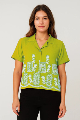 DWITIICREATION Women Embroidered Formal Light Green Shirt