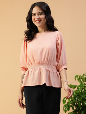 OXOLLOXO Casual Solid Women Beige Top