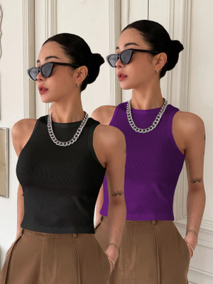 METRONAUT Casual Solid Women Black Top