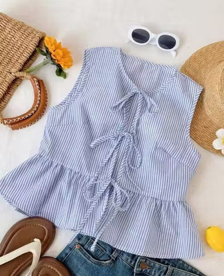 Sovi fashion Casual Striped Women Light Blue Top