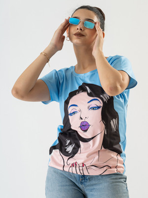 Prettify Casual Printed Women Light Blue Top