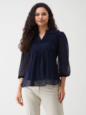 AASK Casual Self Design Women Dark Blue Top