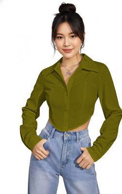 Leriya Fashion Casual Solid Women Dark Green Top