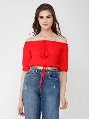 Cation Casual Solid Women Red Top