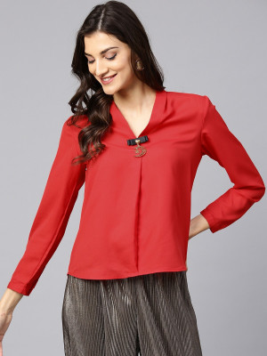 ZIMA LETO Party Regular Sleeve Solid Women Red Top