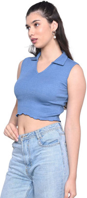 IndusVale Casual Solid Women Blue Top
