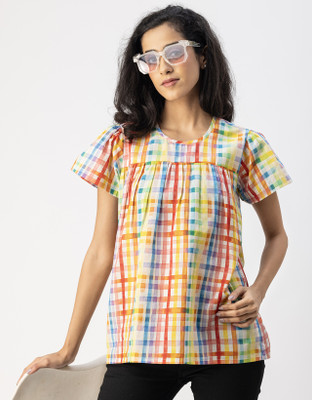 moomaya Casual Checkered Women Multicolor Top