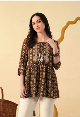 VILONI Party Embroidered Women Brown Top