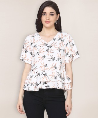 Oomph! Casual Half Sleeve Printed Women White Top