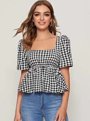 QUINTESSENTIALS Casual Checkered Women Multicolor Top