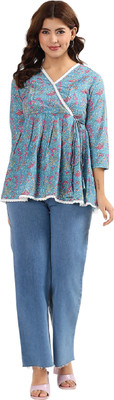 Putchi Casual Solid Women Light Blue Top