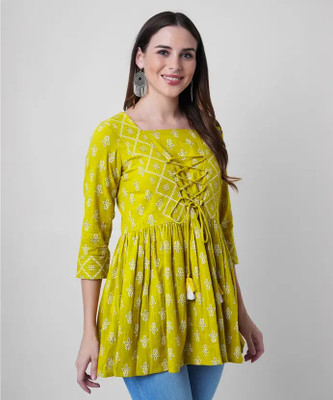 Silkova Casual Printed Women Yellow Top