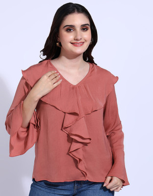 all about you Casual 3/4 Sleeve Solid Women Pink Top