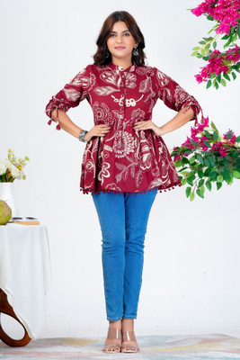 FashneAttire Casual Printed Women Red Top