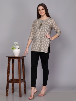 Highlight fashion export Casual Printed Women Grey Top