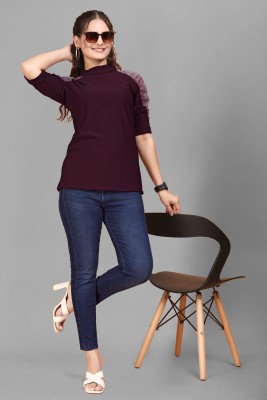 DEBRIS FAB Casual Solid Women Maroon Top