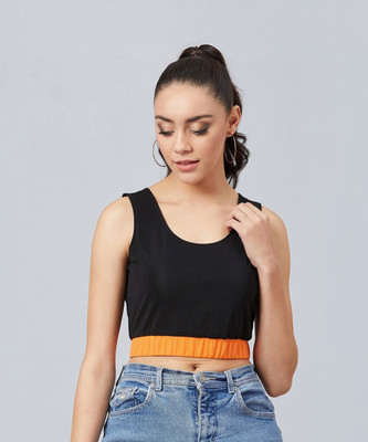 ATHENA Casual No Sleeve Color Block Women Black Top