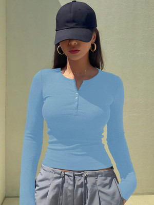 NAVYANKAA Casual Solid Women Blue Top