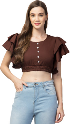 ATIMUNA Casual Solid Women Brown Top