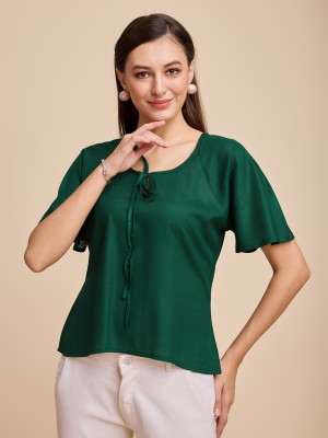 METRONAUT Casual Solid Women Dark Green Top