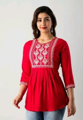 GURU KARPA ENTERPRIS Casual Embroidered Women Red Top