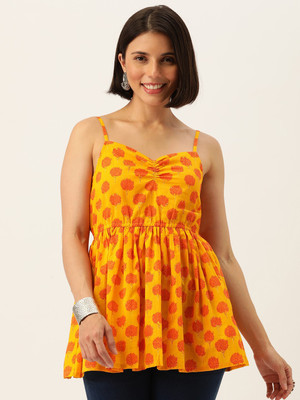 JAPER KURTI Casual Printed Women Yellow Top
