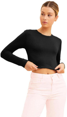 THE BLAZZE Casual Solid Women Black Top