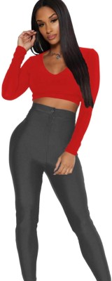 THE BLAZZE Casual Solid Women Red Top