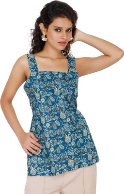 POSHAKHOUSE Casual Self Design Women Dark Blue Top