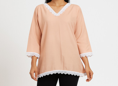 MADHAVMART Casual Solid, Lace Women Orange Top