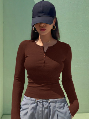 NAVYANKAA Casual Solid Women Brown Top